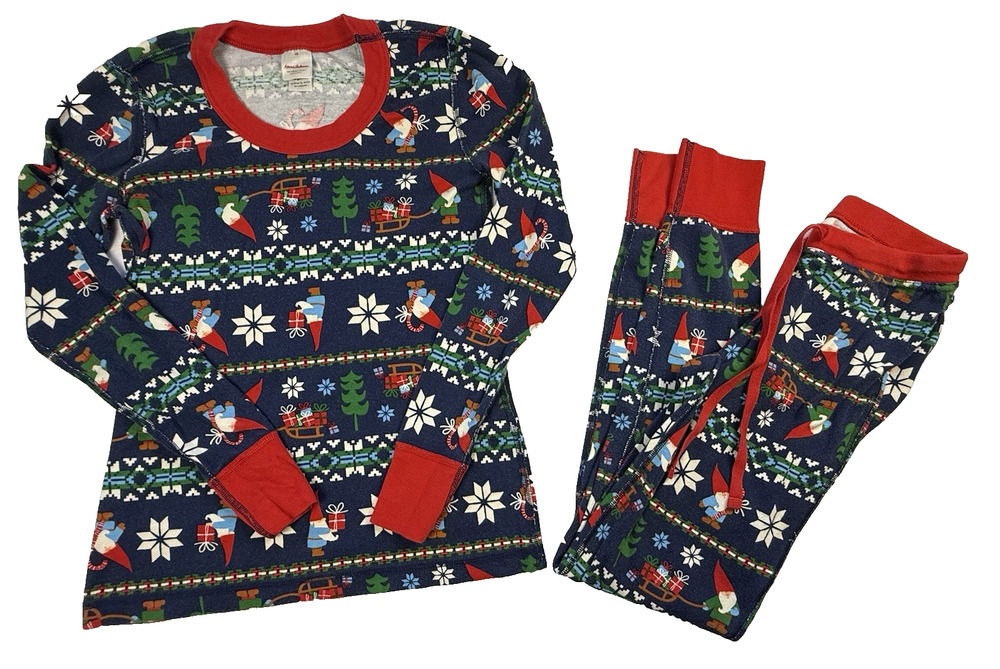 Hanna Andersson Organic Cotton Long John Pajama set Gnome Sweet Gnome Xmas XS